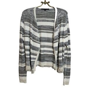White House Black Market Long Sleeve White Gray Cardigan Metallic Fringe XL